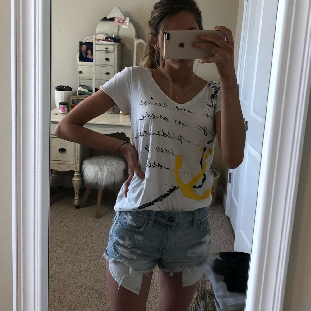 J. Crew French V-Neck T-Shirt with Yellow Anchor